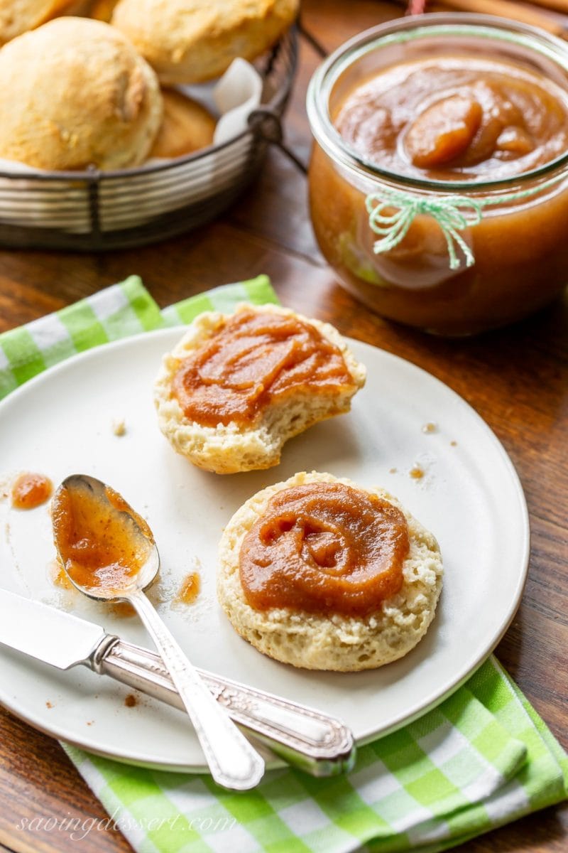 Biscuits slathered with homemade maple pear apple butter