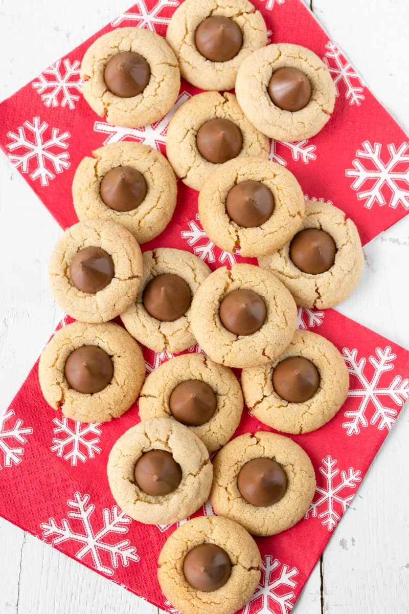 Peanut Butter Blossom Cookies with milk chocolate kisses on top