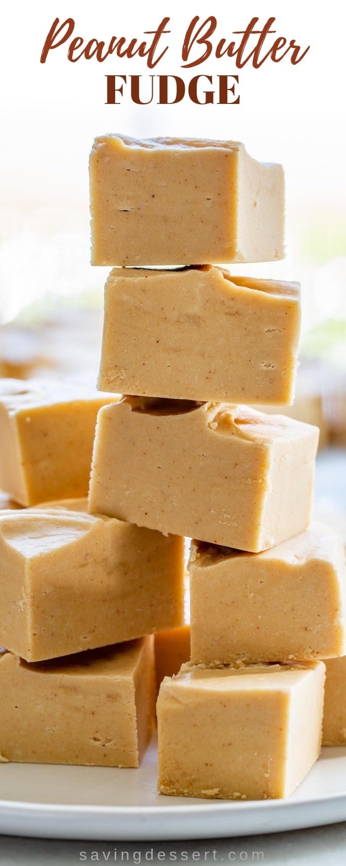 Enjoy this delicious Peanut Butter Fudge! Smooth and creamy, sweet and marshmallowy, this fudge is a delicious holiday treat great for gifting, sharing, and shipping to your loved ones. #savingroomfordessert #fudge #peanutbutter #holidaybaking #candy #peanutbutterfudge #dessert #Christmas Enjoy this delicious Peanut Butter Fudge! Smooth and creamy, sweet and marshmallowy, this fudge is a delicious holiday treat great for gifting, sharing, and shipping to your loved ones. #savingroomfordessert #fudge #peanutbutter #holidaybaking #candy #peanutbutterfudge #dessert #Christmas