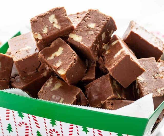 A Christmas box filled with chocolate fudge