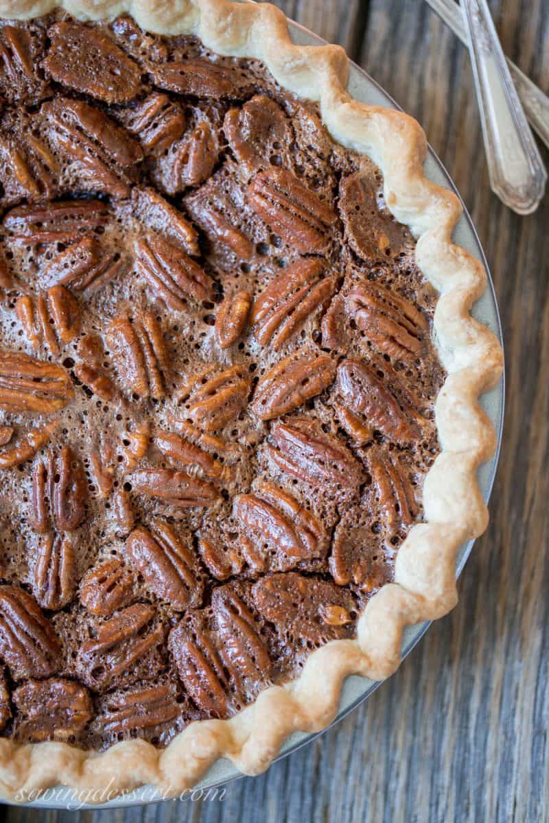 Fudgy chocolate pecan pie loaded with pecans