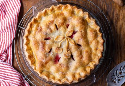 A fresh cherry pie baked to a golden brown
