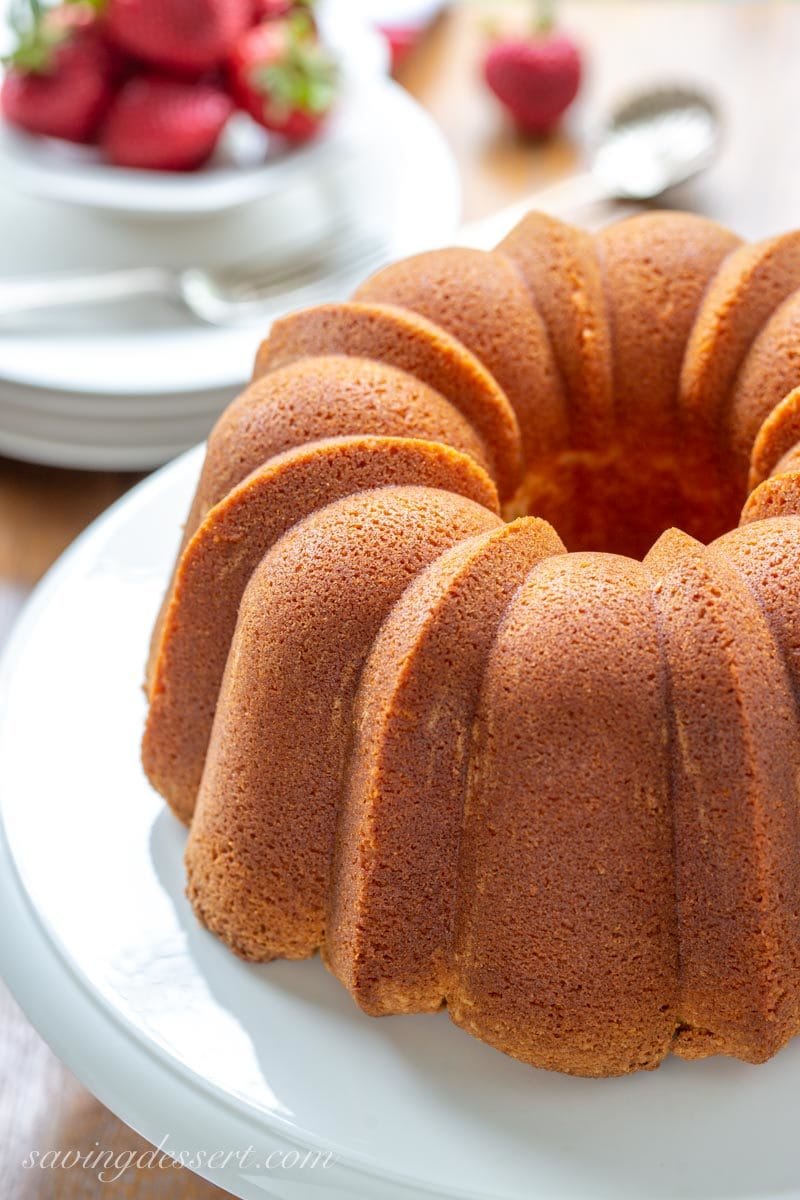 buttery cream cheese pound cake with strawberries