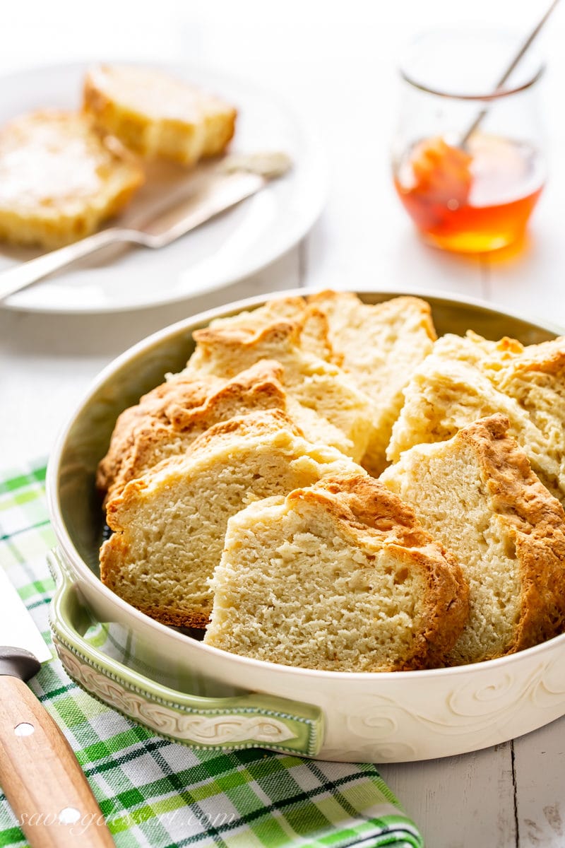 Sliced Irish Soda Bread with honey