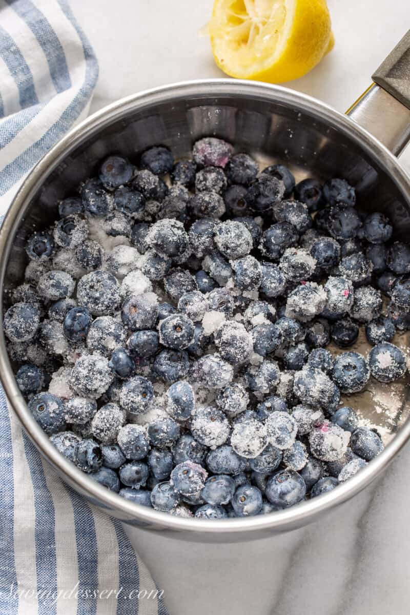 blueberries, sugar and lemon juice in a saucepan