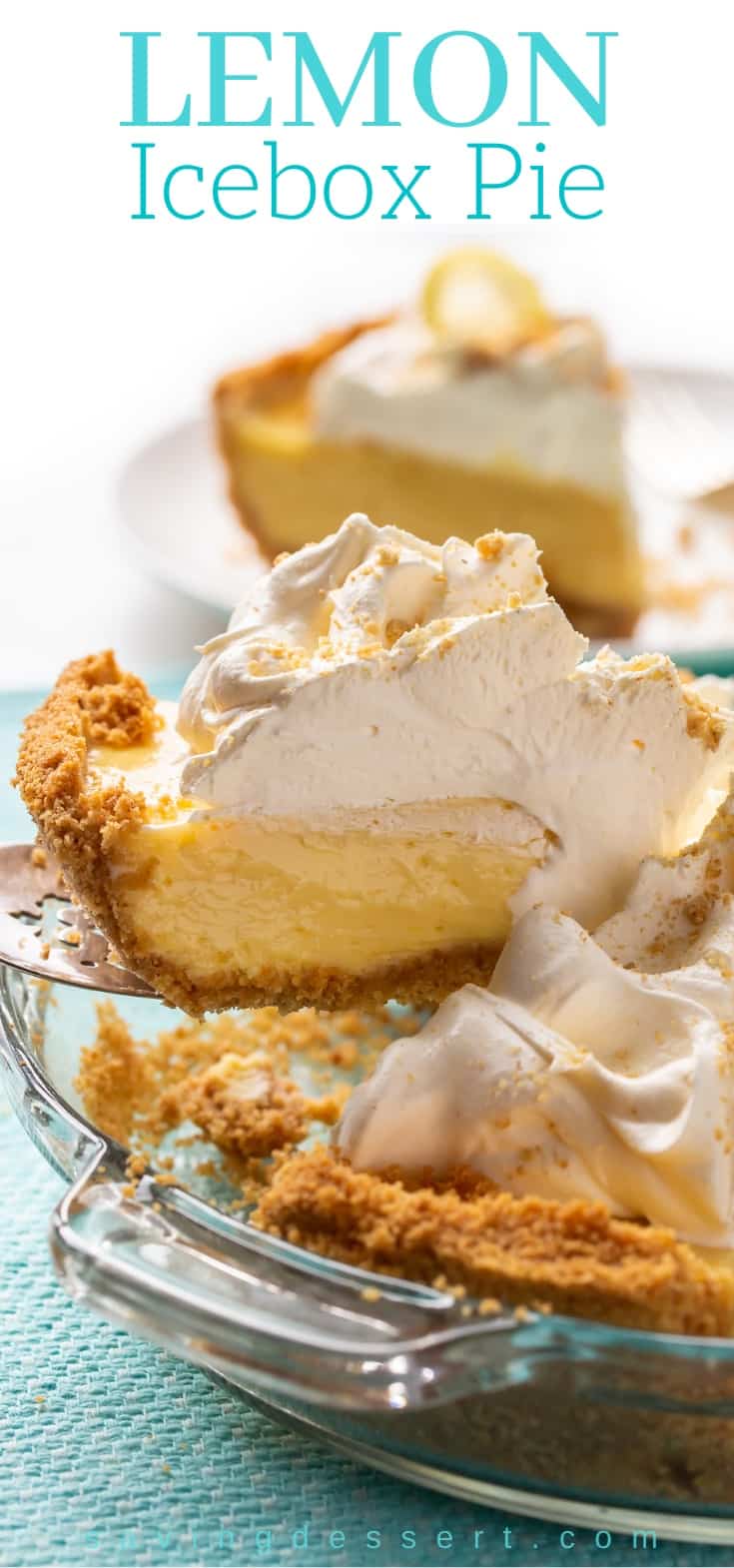 A slice of lemon icebox pie being scooped out of a pie plate