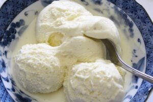 A bowl of vanilla ice cream