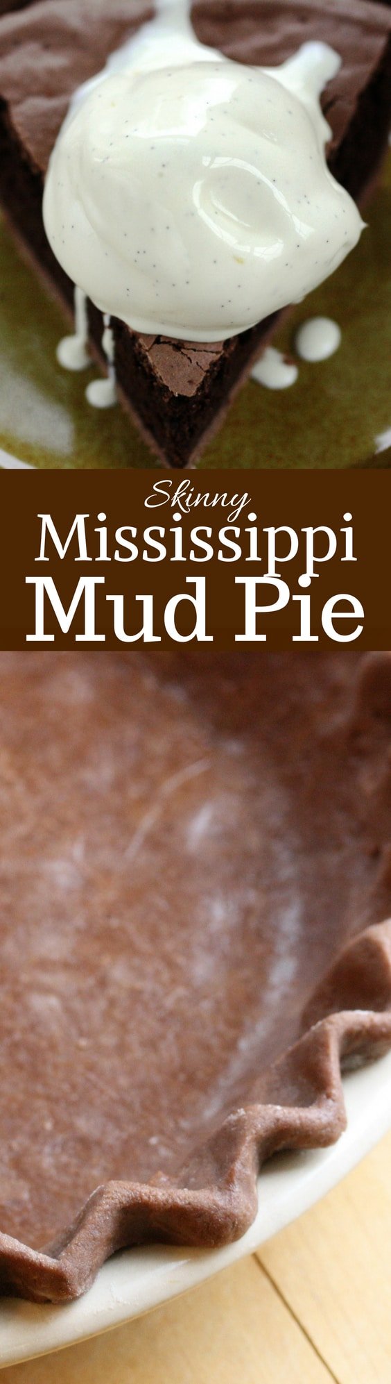 Skinny Mississippi Mud Pie - a deliciously light pie with a nice chocolate flavor, crunchy top and soft cake-light middle wrapped up in an easy chocolate crust www.savingdessert.com