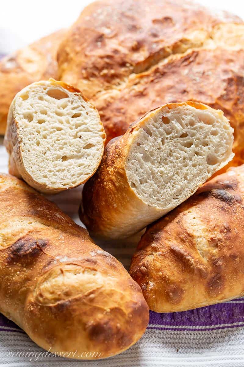 Close up of Artisan Bread showing the internal structure of the loaf