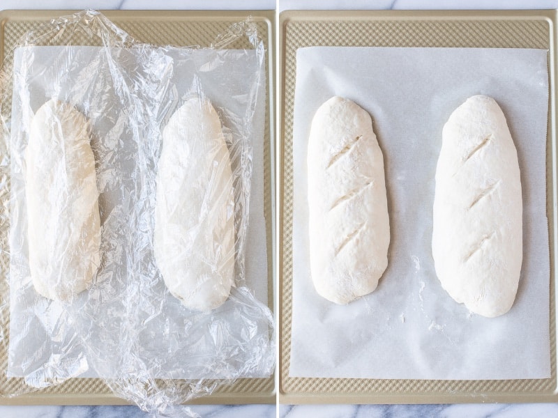 A collage of photos showing homemade loaves before baking