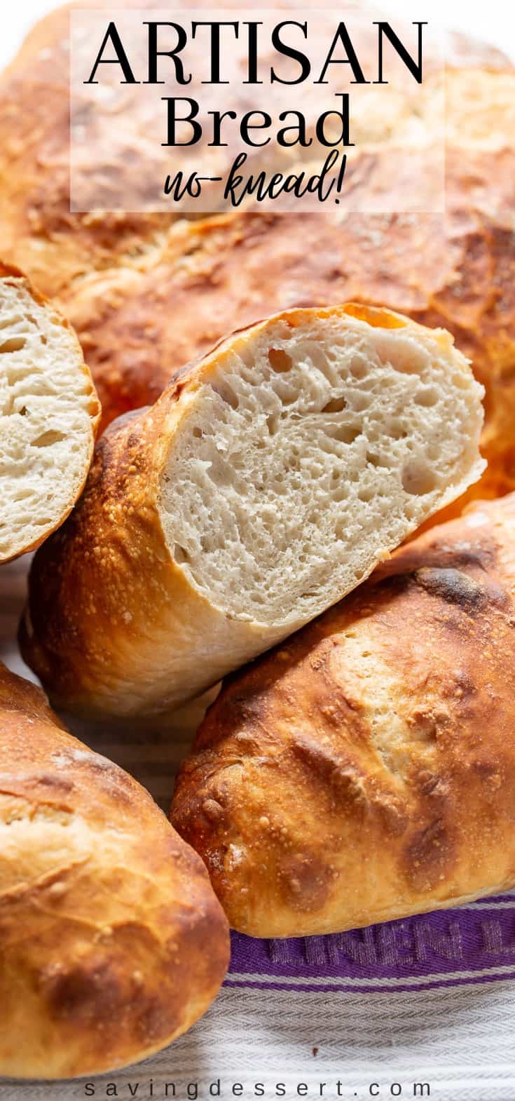 Close up of Artisan bread sliced to show the texture and structure of inside