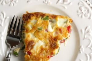 Overhead view of Asparagus, Tomato & Cheese Frittata
