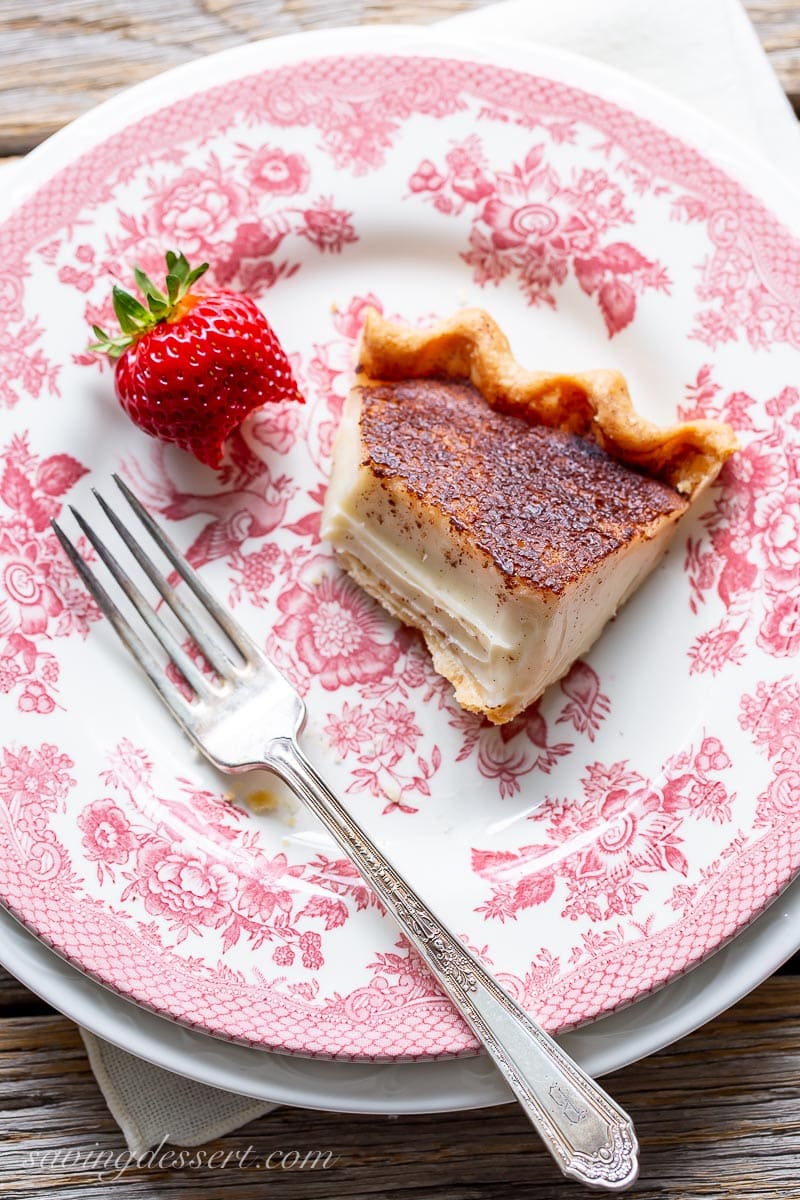 Overhead view of a piece of pie, partially eaten