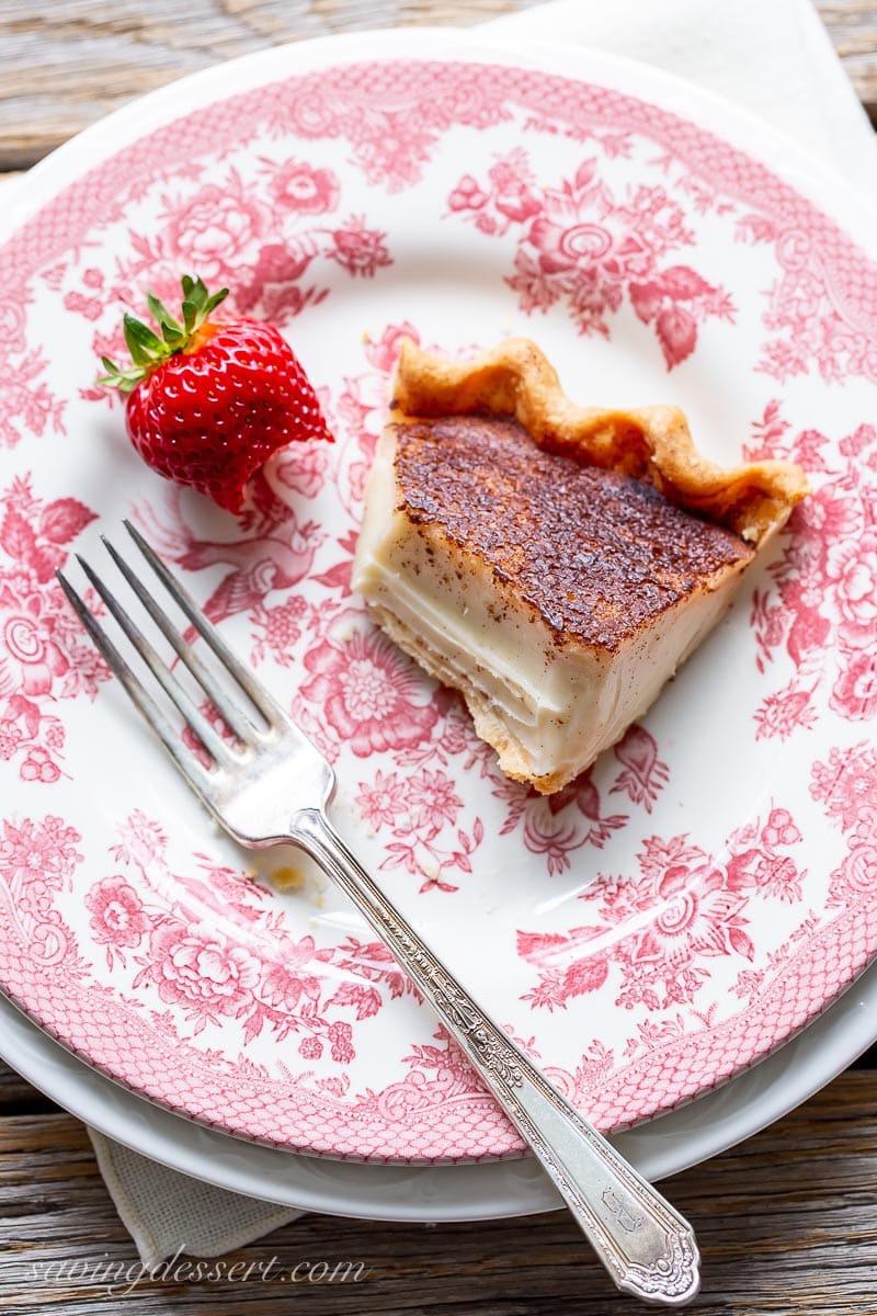 Overhead view of a piece of pie, partially eaten