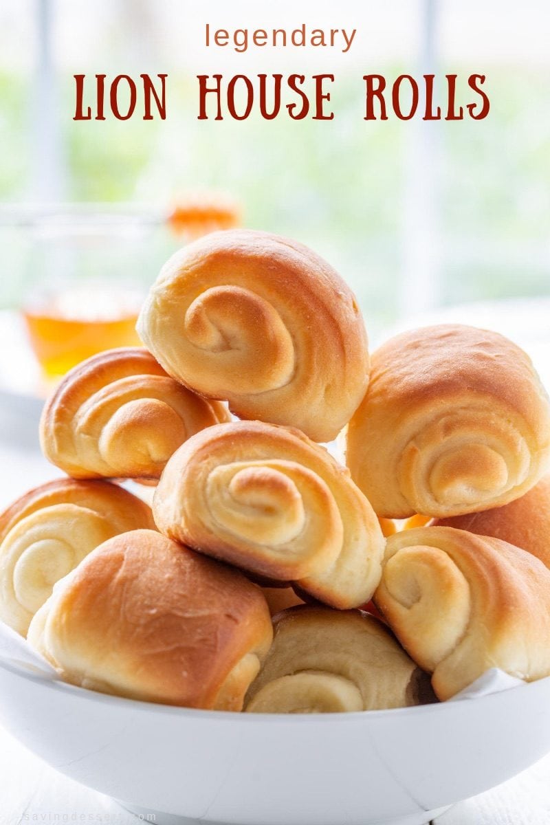 Soft and fluffy, buttery and delicious, these amazing Lion House Rolls have stood the test of time. A delicious recipe for homemade rolls with freeze ahead directions. #savingroomfordessert #rolls #lionhouserolls #bread #homemaderolls 
