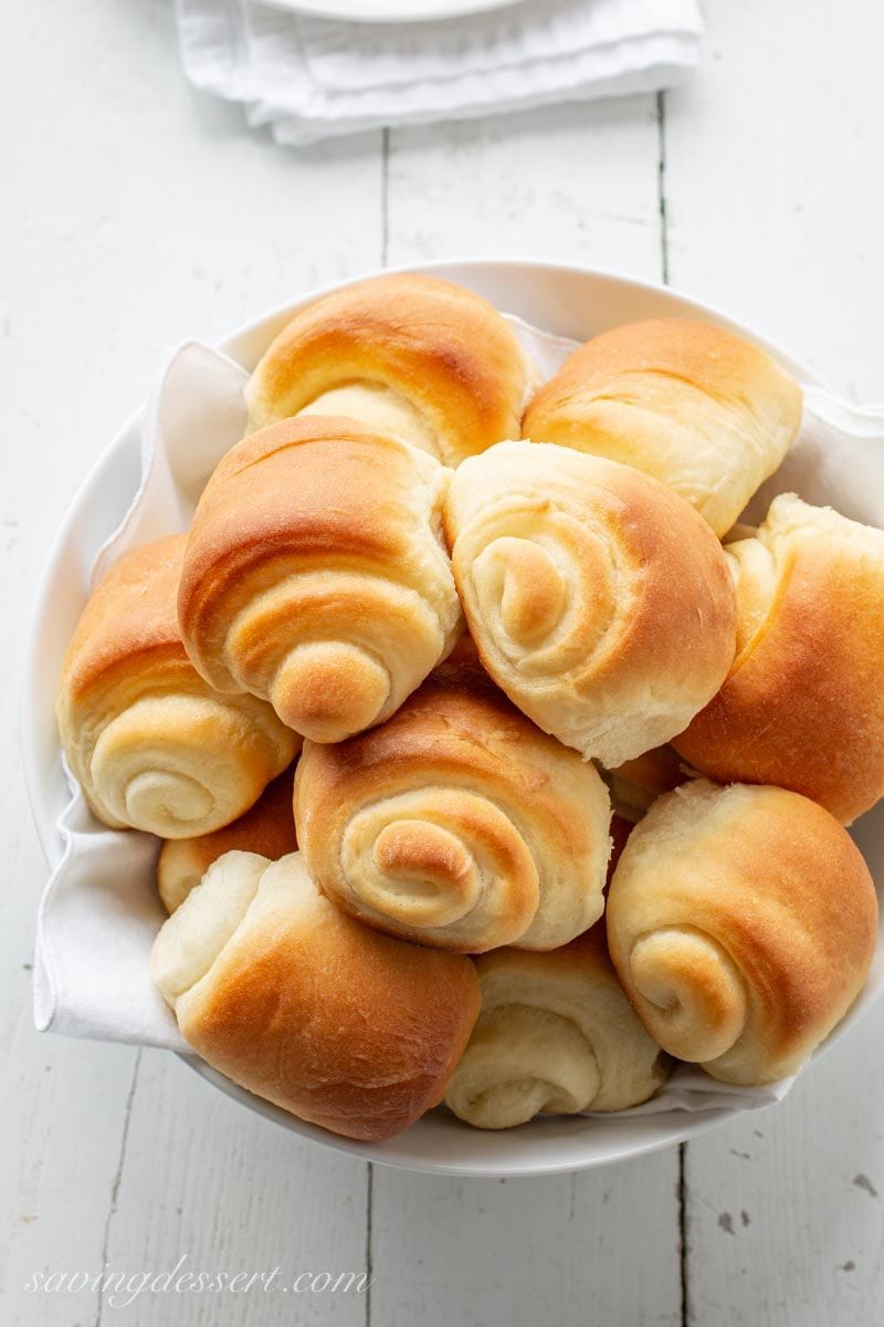 a bowl of homemade Lion House Rolls