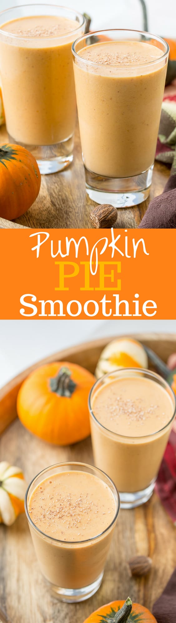 Pumpkin Pie Smoothie - Thick, rich, healthy and creamy, and it tastes like pumpkin pie in a glass. The perfect pumpkin pie craving buster! www.savingdessert.com