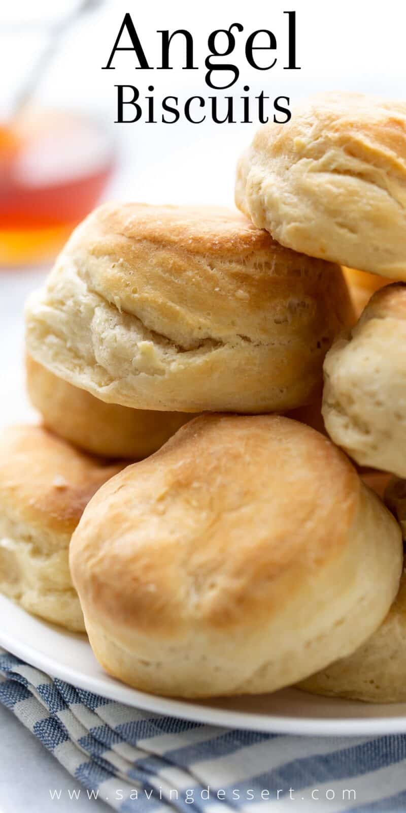 A stack of yeasted angel biscuits on a plate