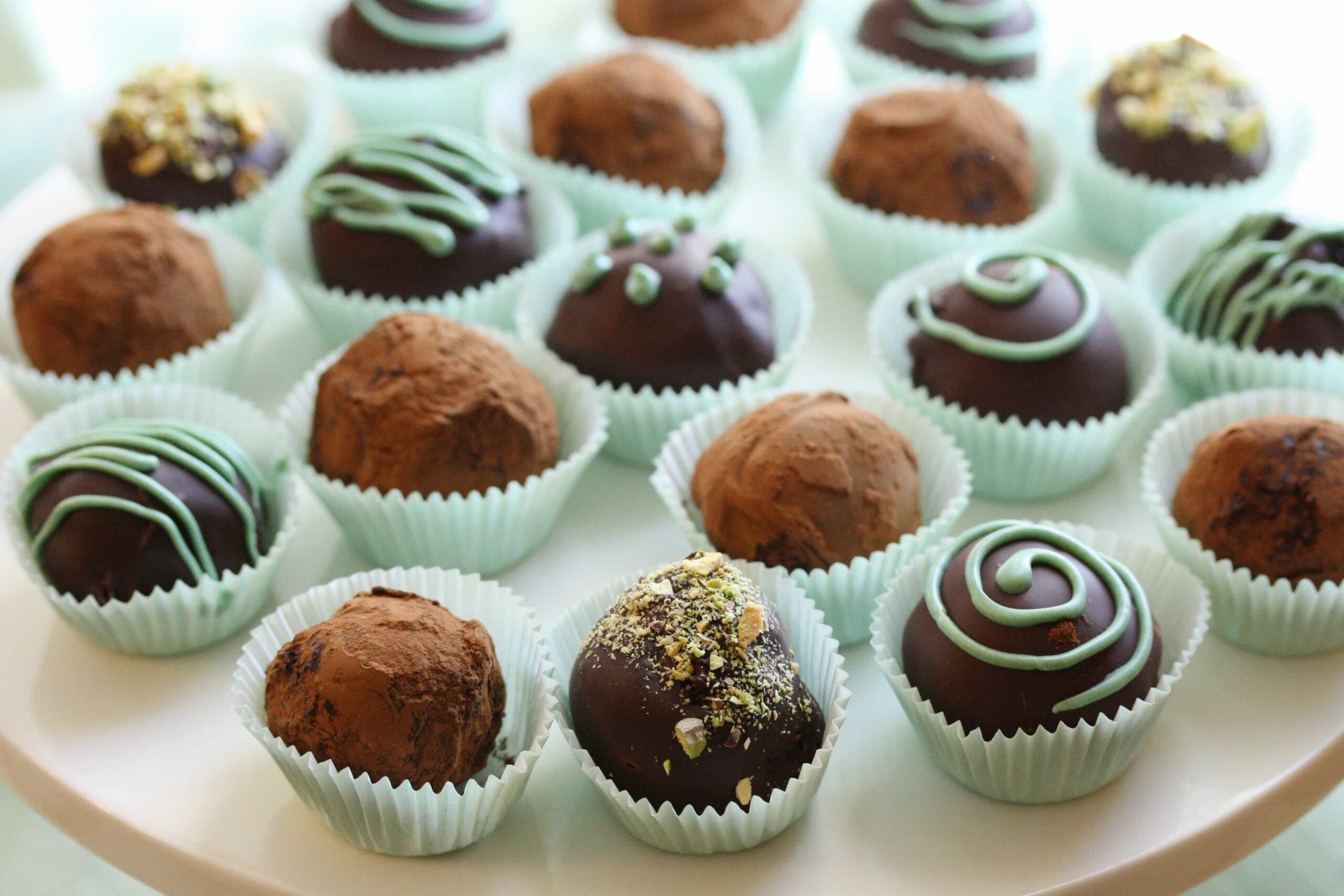 A platter of Chocolate truffles filled with Irish Cream.
