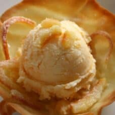 top view of ice cream in an edible bowl