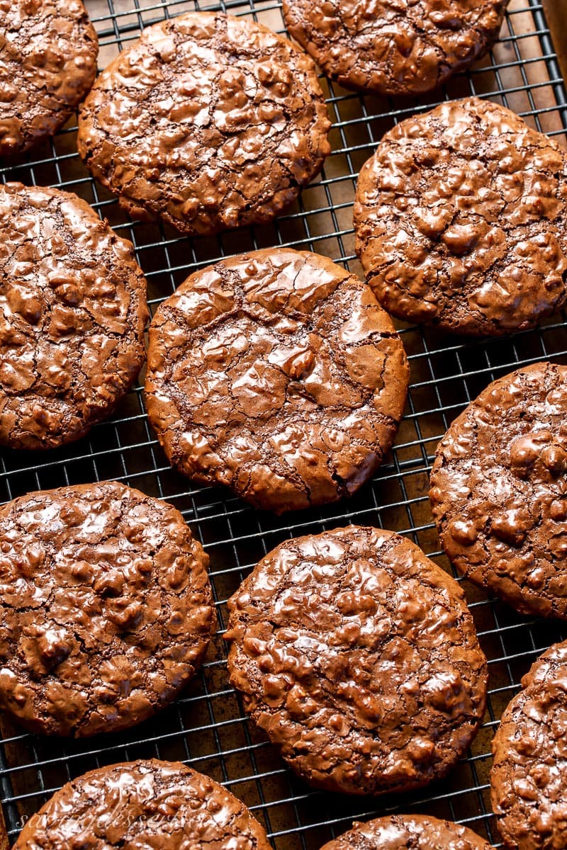 Chocolate Walnut Cookies on a cooling rack