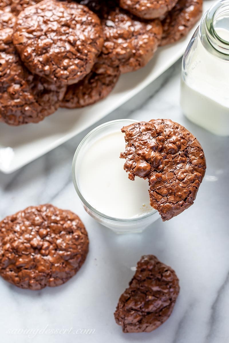 Chocolate Walnut Cookies with a glass of milk