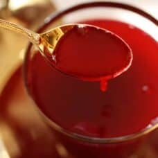 bowl and spoon of fresh cranberry sauce