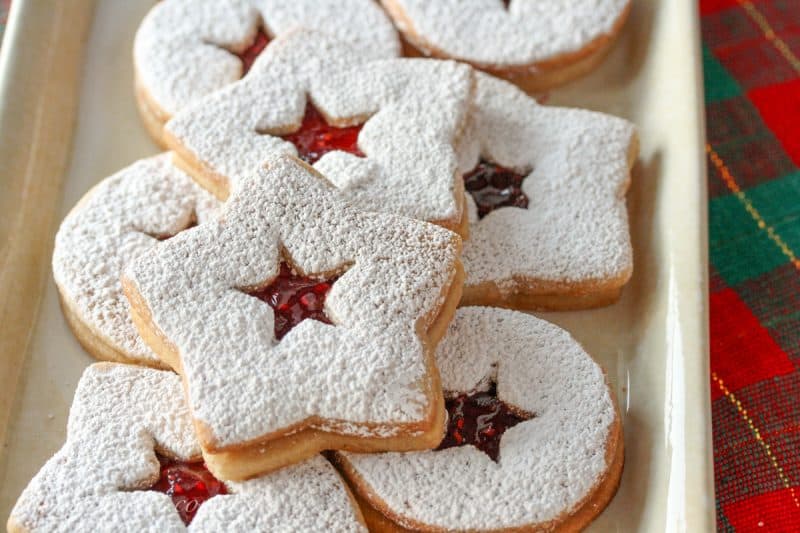 Old World Linzer Cookies on a platter