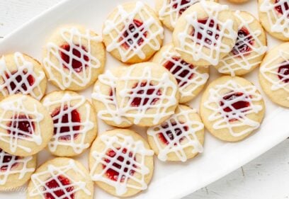 A platter of raspberry jam filled cookies