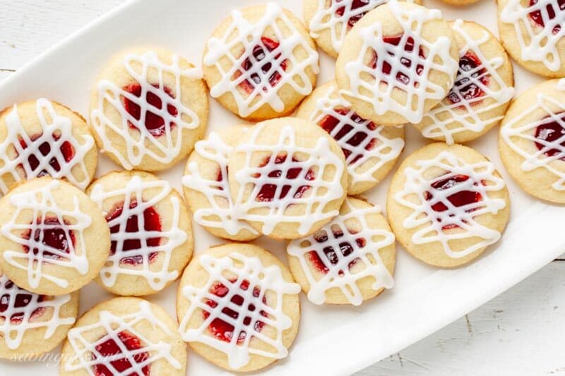 A platter of raspberry jam filled cookies