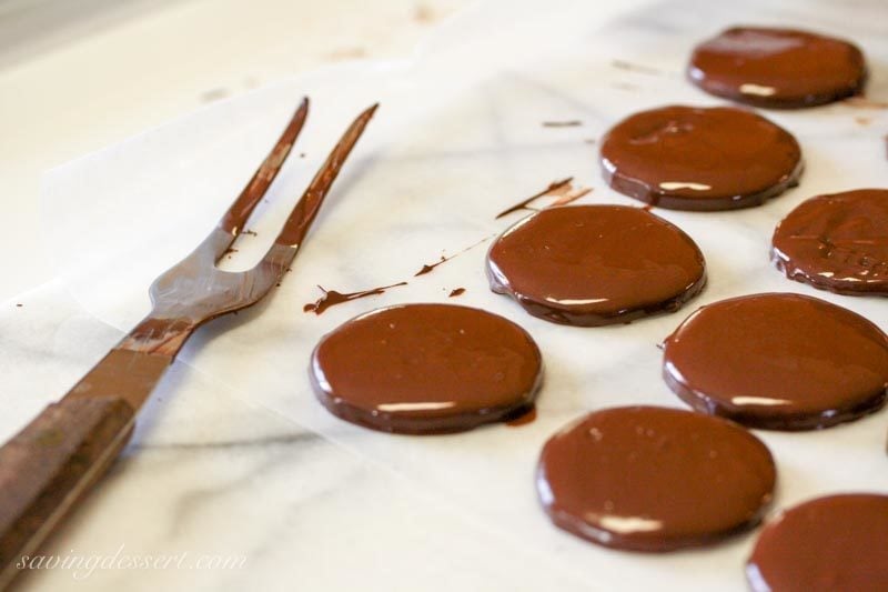 chocolate cookies dipped in melted chocolate
