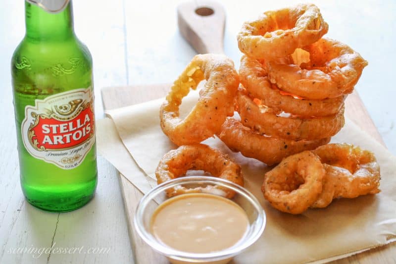 Onion Rings with Spicy Dipping Sauce - a great addition to your game day menu! www.savingdessert.com