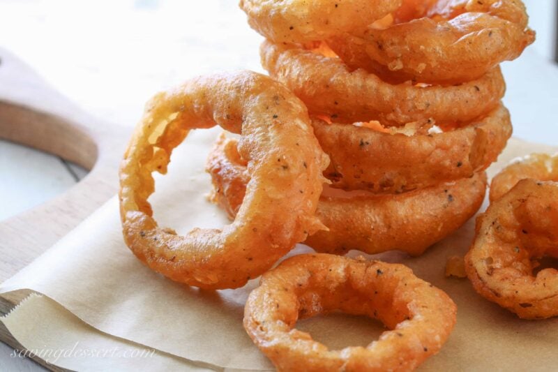 Onion Rings with Spicy Dipping Sauce - a great addition to your game day menu! www.savingdessert.com