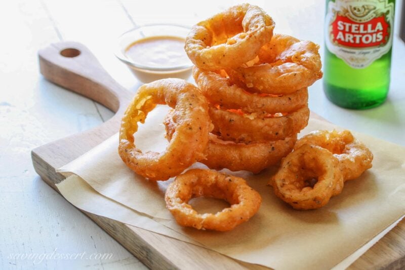 Onion Rings with Spicy Dipping Sauce - a great addition to your game day menu! www.savingdessert.com