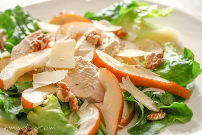 Wine Poached Chicken, Pears & Walnut Salad