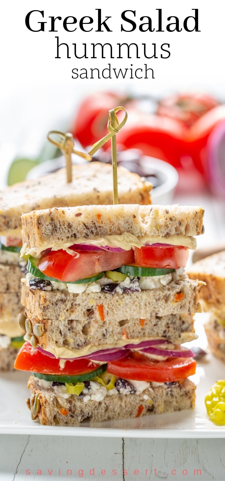 Greek Salad Hummus Sandwich - Saving Room for Dessert