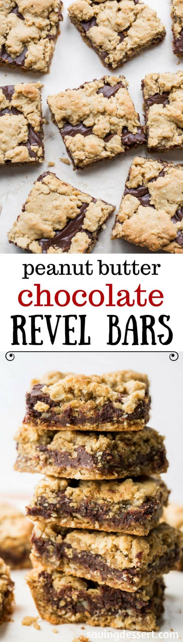  delicious cookie bars loaded amongst oats in addition to peanut butter mixed together into a tasty crus Chocolate Peanut Butter Revel Bars