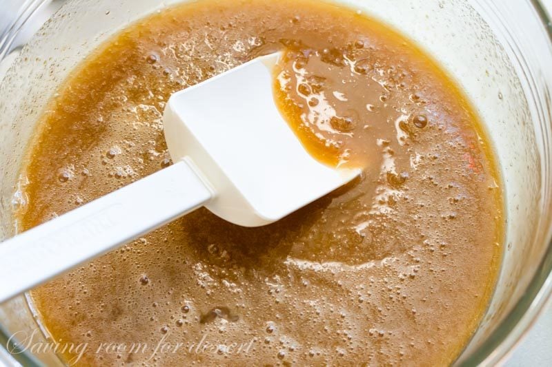 cake batter in a bowl with a spatula