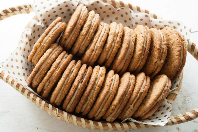 Basket of Peanut Butter Sandwich Cookies.