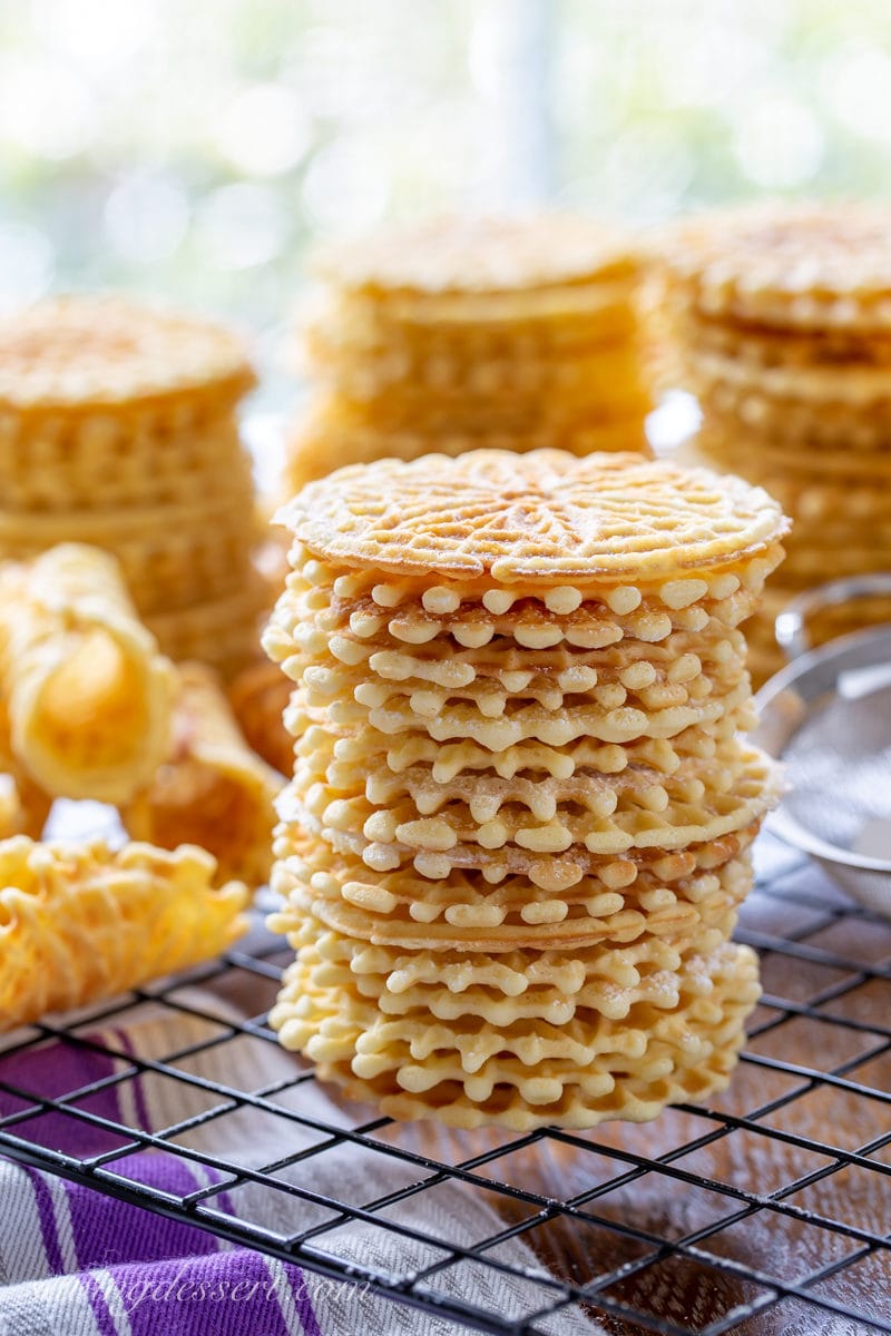 A stack of anise flavored pizzelle cookies