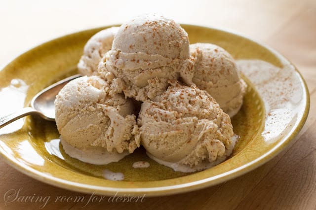 top view of ice cream scooped into a bowl