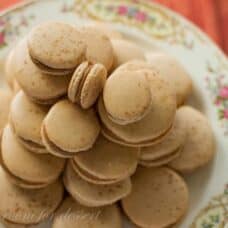 Overhead shot of plate full of cinnamon macarons
