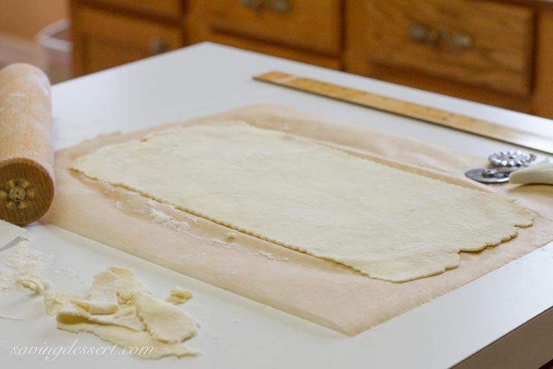 pastry dough rolled out and ready to be filled