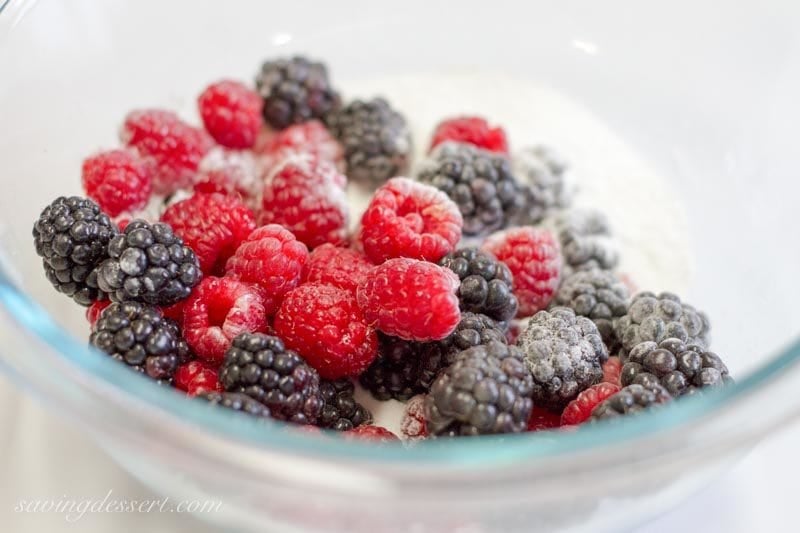 blackberries and raspberries tossed in sugar