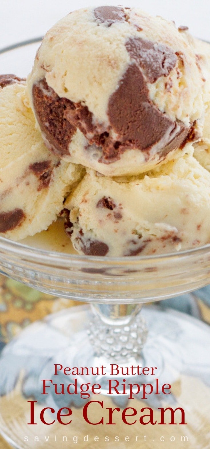 Scoops of peanut butter fudge ripple ice cream