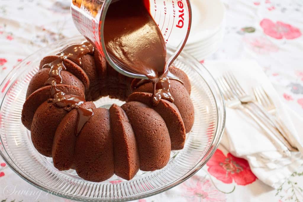 Chocolate Pound Cake ~ rich and decadent, this easy to make dessert is topped with a silky smooth chocolate glaze - perfect for the chocoholic in your life!  www.savingdessert.com