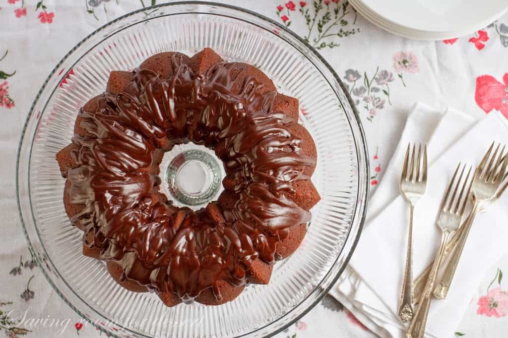 Chocolate Pound Cake ~ rich and decadent, this easy to make dessert is topped with a silky smooth chocolate glaze - perfect for the chocoholic in your life! www.savingdessert.com