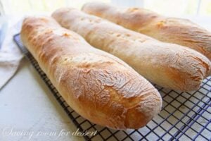 A closeup of a fresh baked loaf of baguette