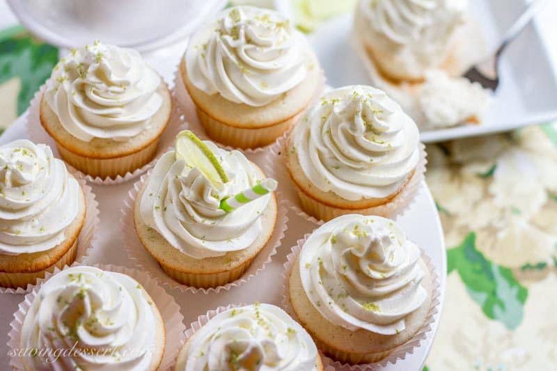 Tender white Lime Cupcakes with Swiss Lime Buttercream and just the right amount of zing from the lime juice www.savingdessert.com