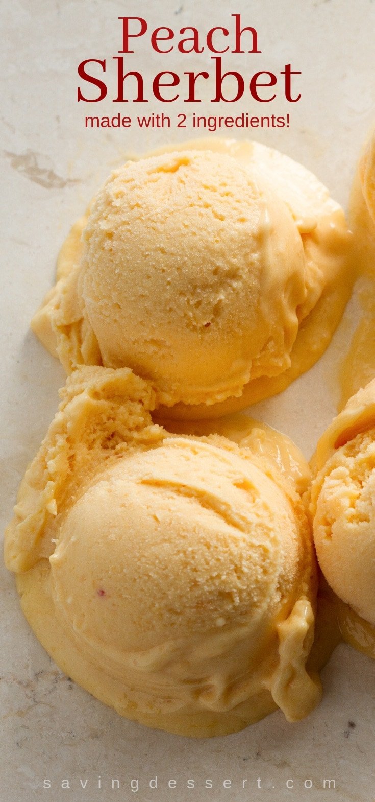 Scoops of frozen peach sherbet